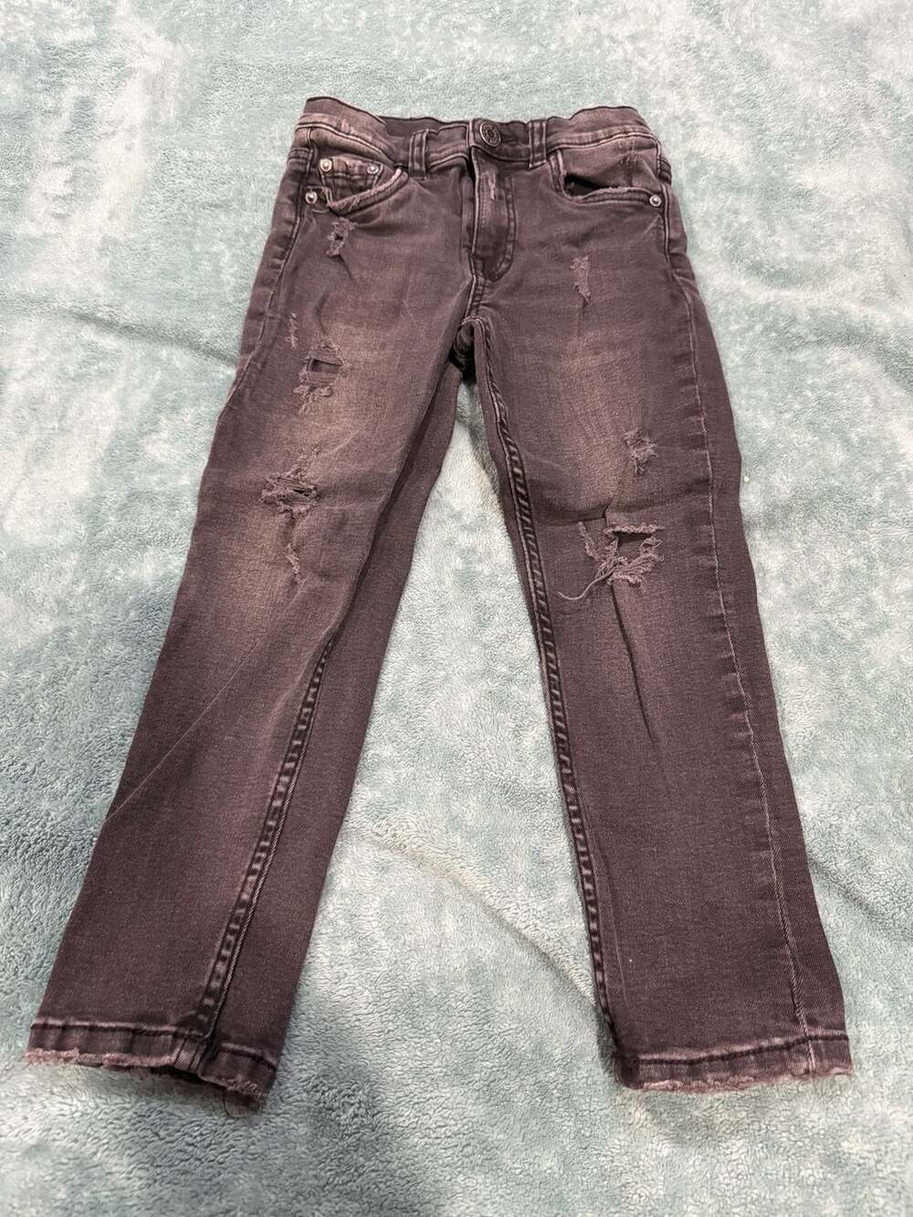 Zara Kids Skinny Fit Comfy Distressed Black Denim Jeans Size 6